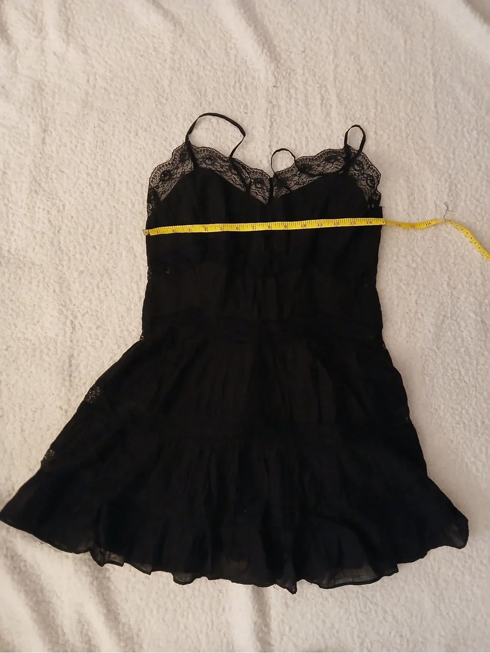 Free People Black Lace-Trim Tiered Spaghetti Strap Mini Dress